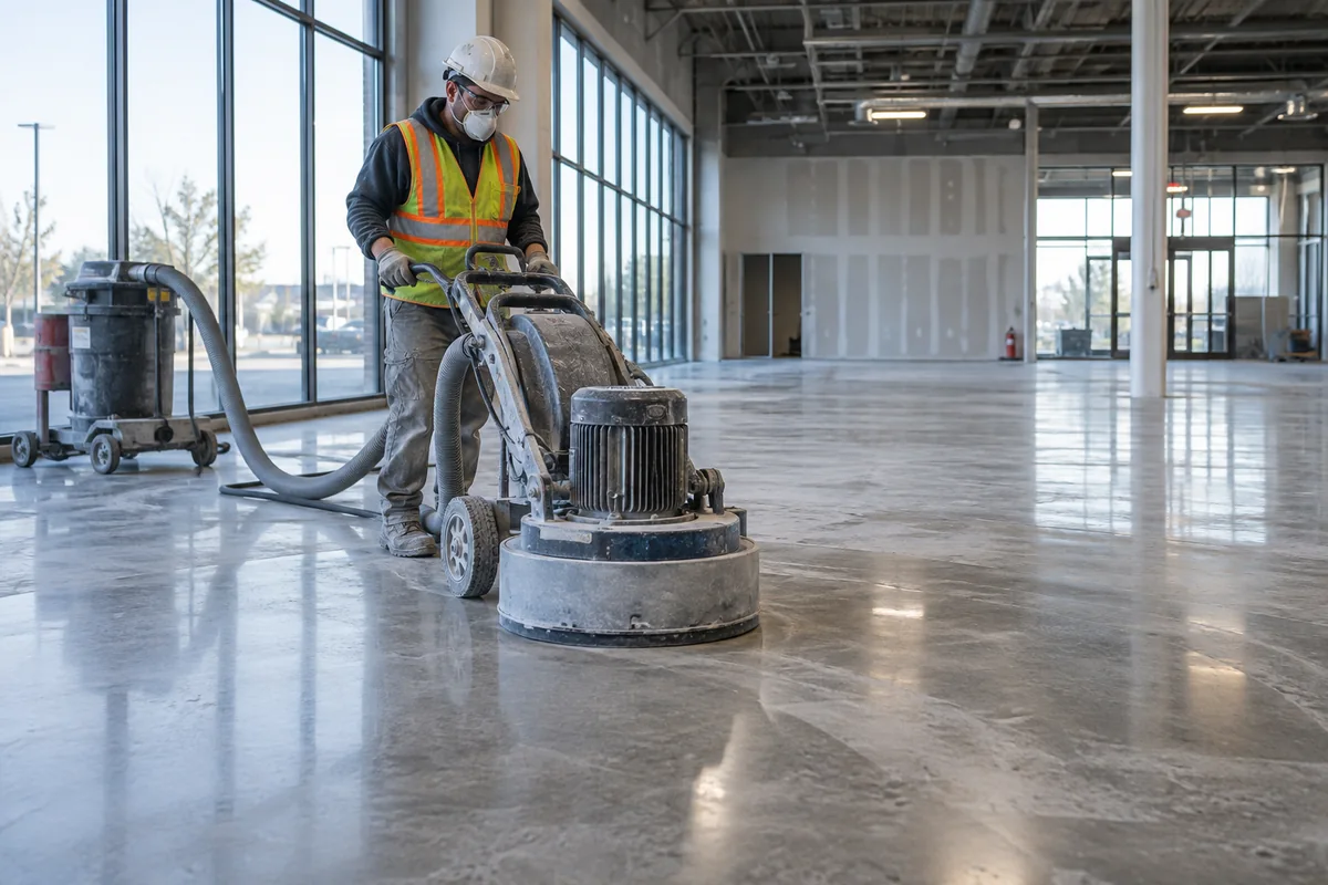 Polished Concrete Floors active worksite overview in Fredericton