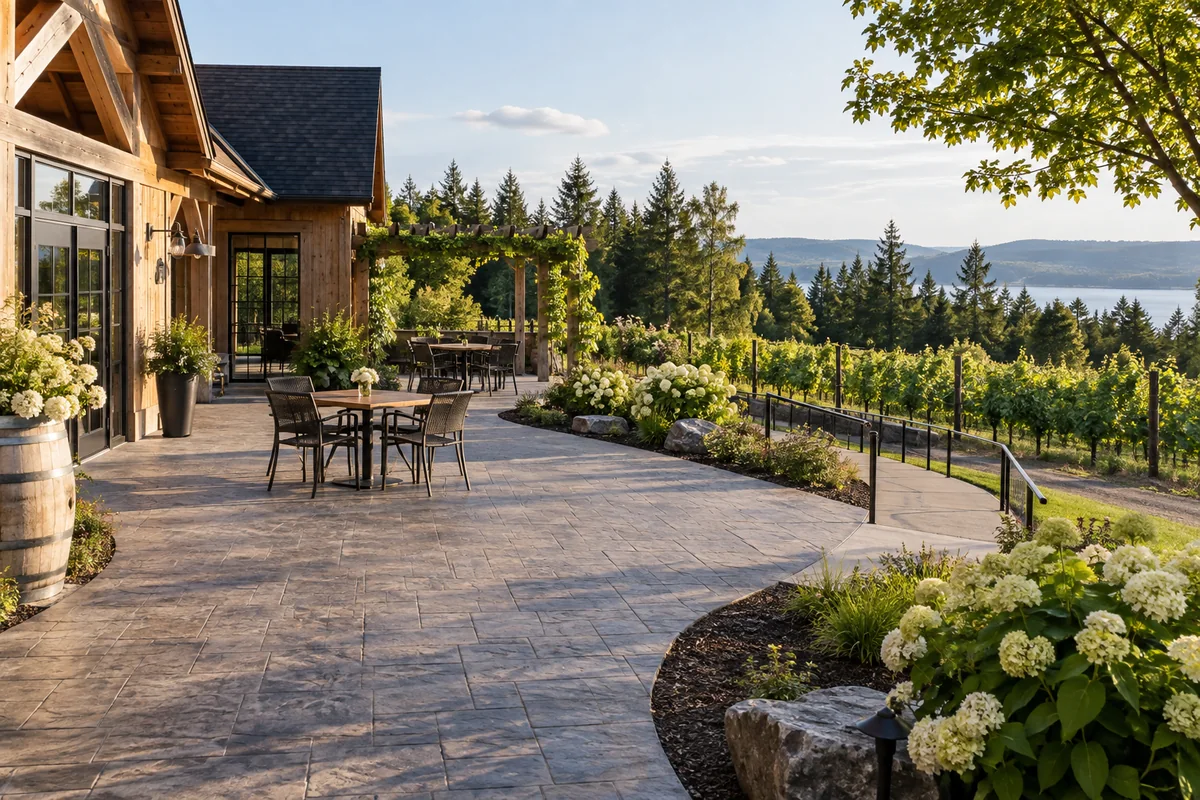 Stamped Concrete Patios and Driveways finished detail in Fredericton